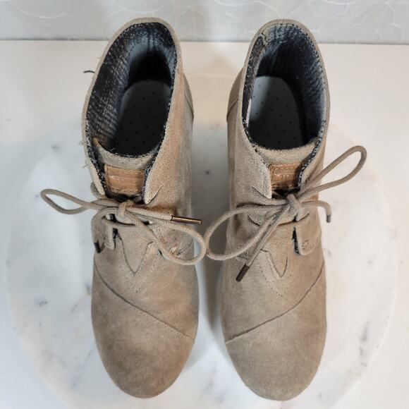 Toms Women's Shoes Size 8.5 Brown Suede Lace-Up Almond Toe Buck Wedges Heels - Picture 9 of 12